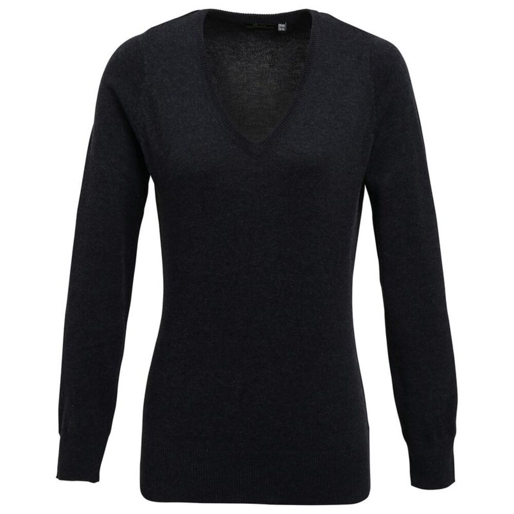 Premier Womens/Ladies Knitted Cotton Acrylic V Neck Sweatshirt / Charcoal